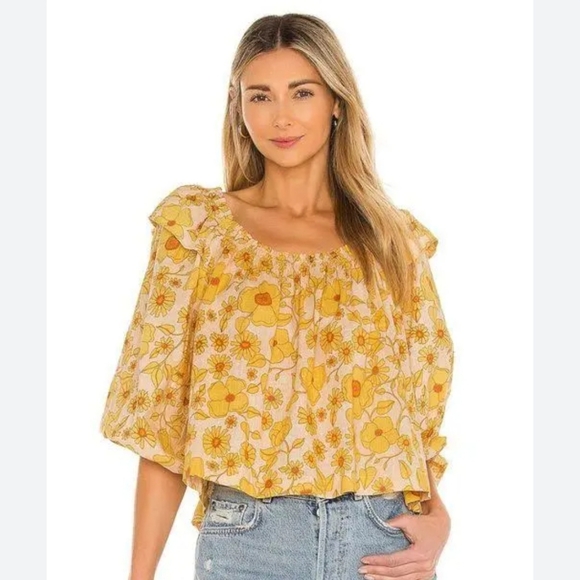 Free People Miss Daisy Cotton Printed Top sz S - Picture 2 of 11